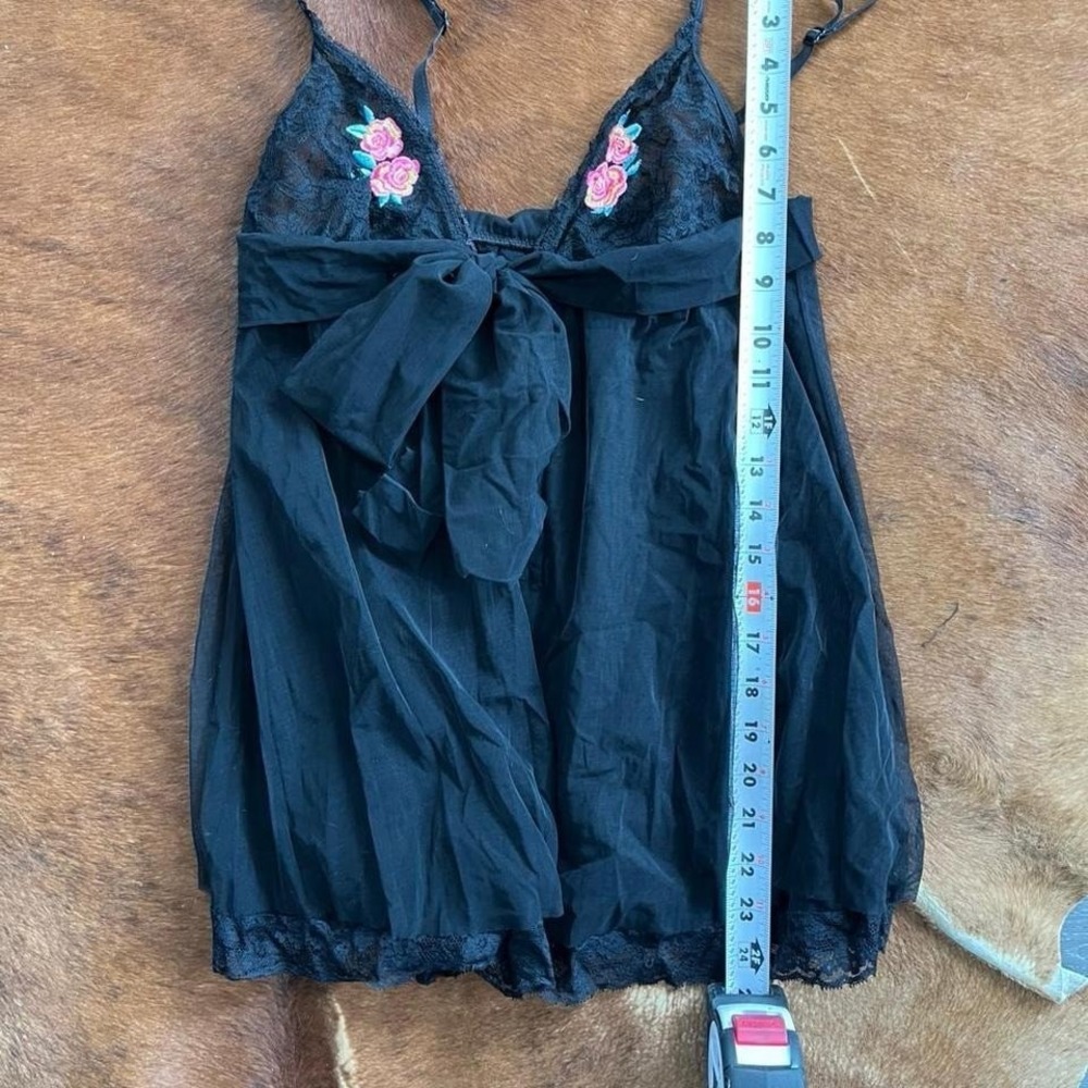 Vintage Y2K Victoria's Secret Black Embroidered Babydoll Top Coquette Lingerie - Picture 5 of 5